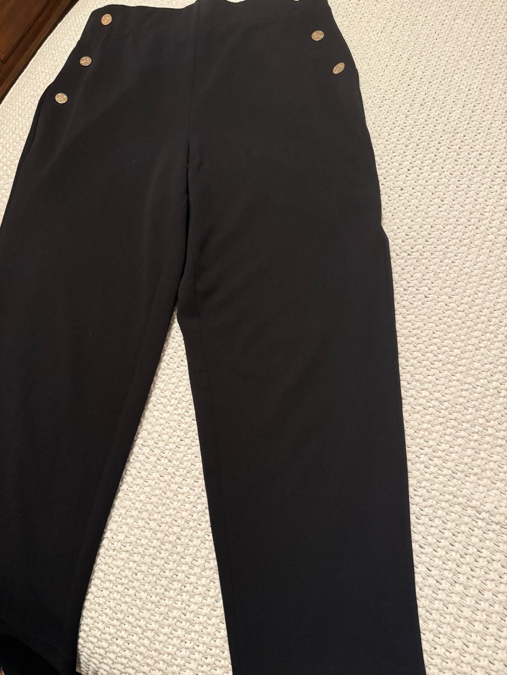 Rafaella Black High-Waist Pants with Gold Button Detail